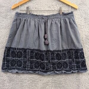 J Crew Women's Zafrina Chambray Blue Cotton Embroidered Skirt Size XS Drawstring